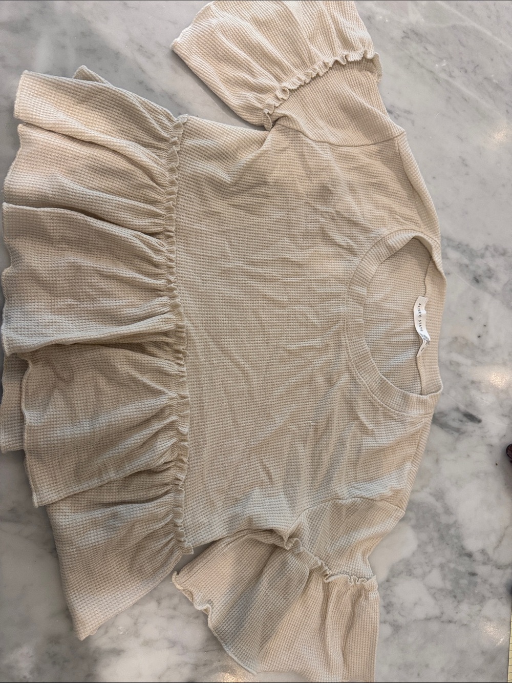 Altar'd State Cream Ruffle Peplum Waffle Knit Top